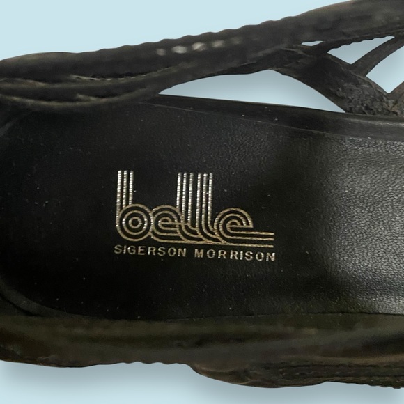 Sigerson Morrison Belle Black Leather Strappy Open Toe Low Wedge SZ 10.5 - Picture 8 of 10